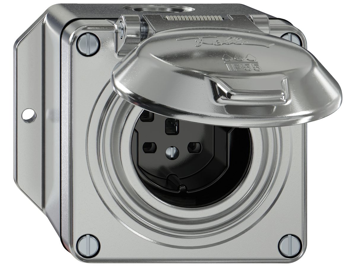 AP-Steckdose ELEMENT SNAPFIX® 1×Typ 25 16A 440V mit Klappdeckel IP55 alu