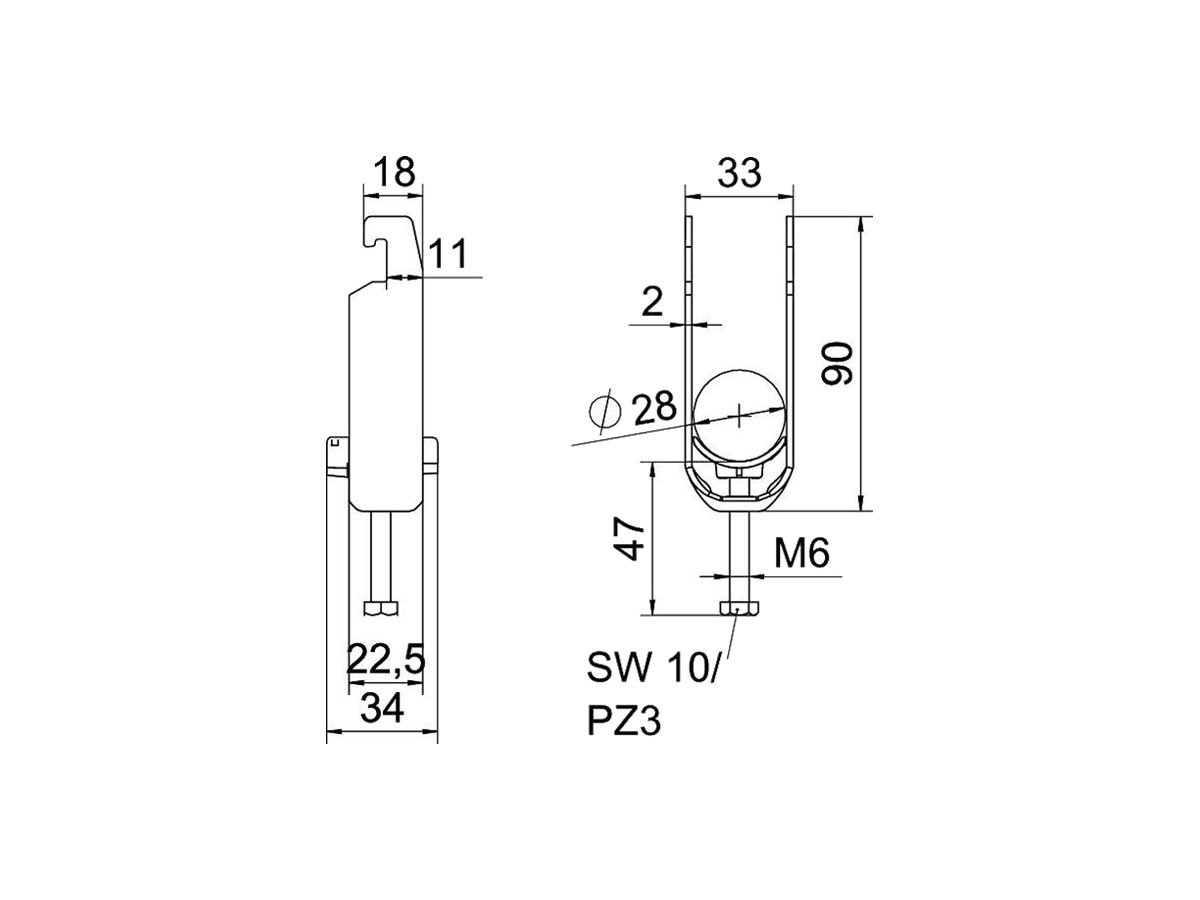 Schnellverleger BET 2056 U-Fuss Kunststoff 22…28mm 2×Kabel Stahl tfZn