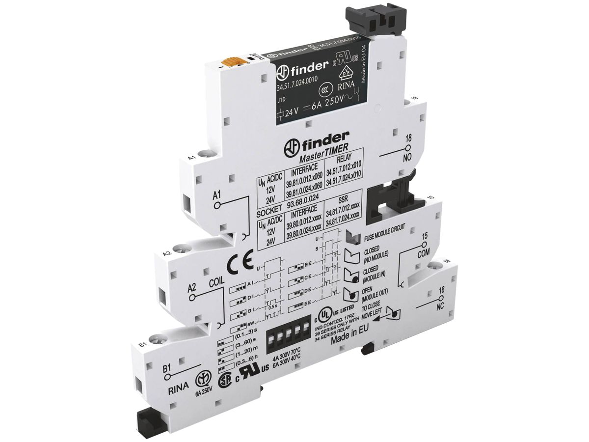 REG-Koppelrelais Finder 39 Maste RTIMER, 1S 6A/24VUC SSR Schraubanschlüsse