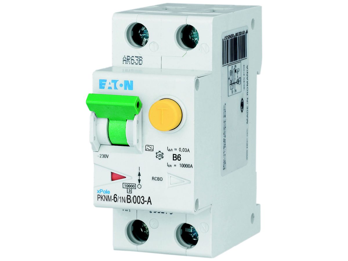 FI/LS-Schalter Eaton PKNM-6/1N/B/003-A-MW 2P 230V B 6A 0.03A 2TE 10kA