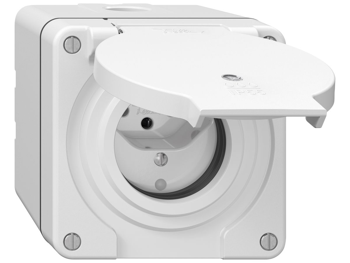 AP-Steckdose NEVO SNAPFIX® 1×T13 10A 250V beleuchtet 87×87×81mm IP55 ws