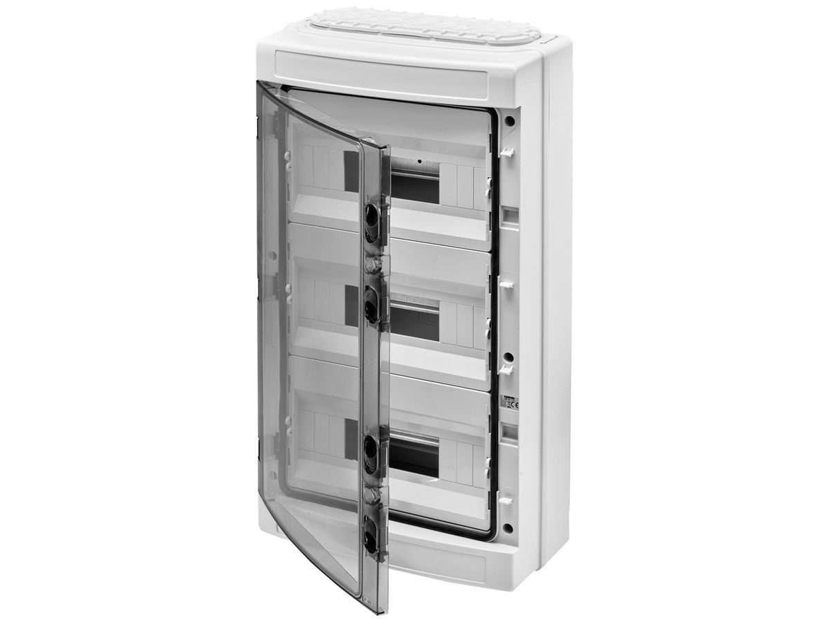 AP-Kleinverteiler Gewiss 40 CDE 3-reihig 12TE Tür IP65 570×298×140mm