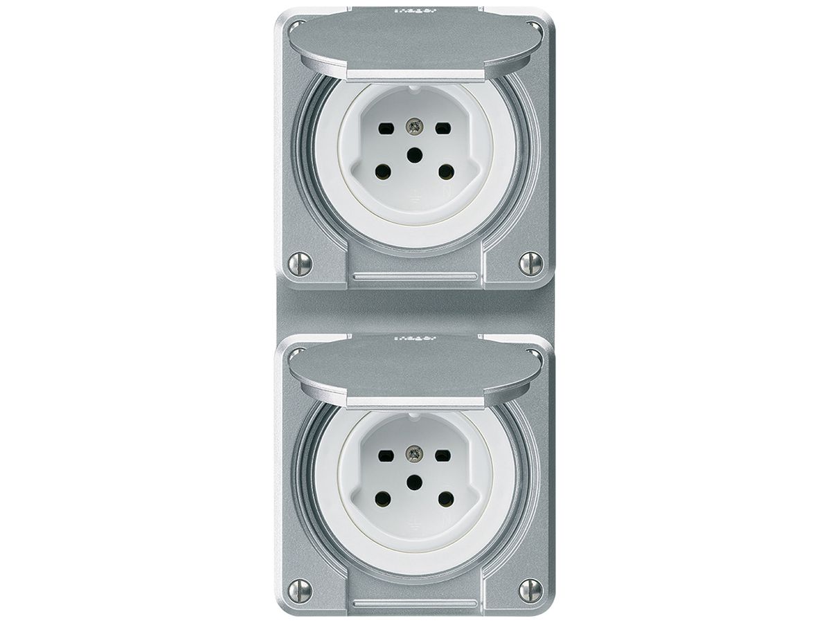 UP-Kombination Hager robusto I-I vertikal Typ 15+Typ 15, aluminium
