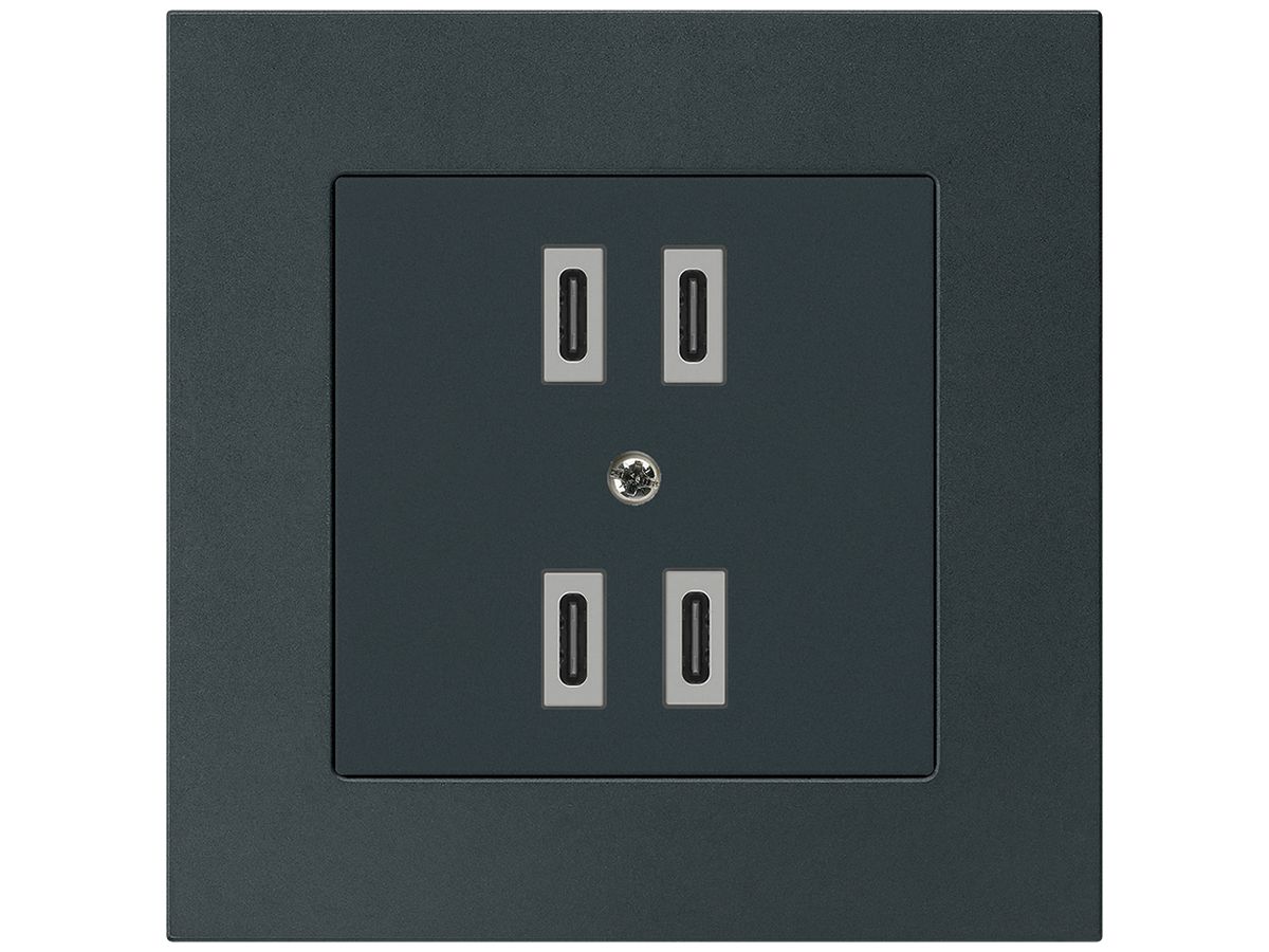 UP-USB-Ladesteckdose Hager kallysto.pro 2×C-C 2×20W/4×10W 5V 94×94mm schwarz