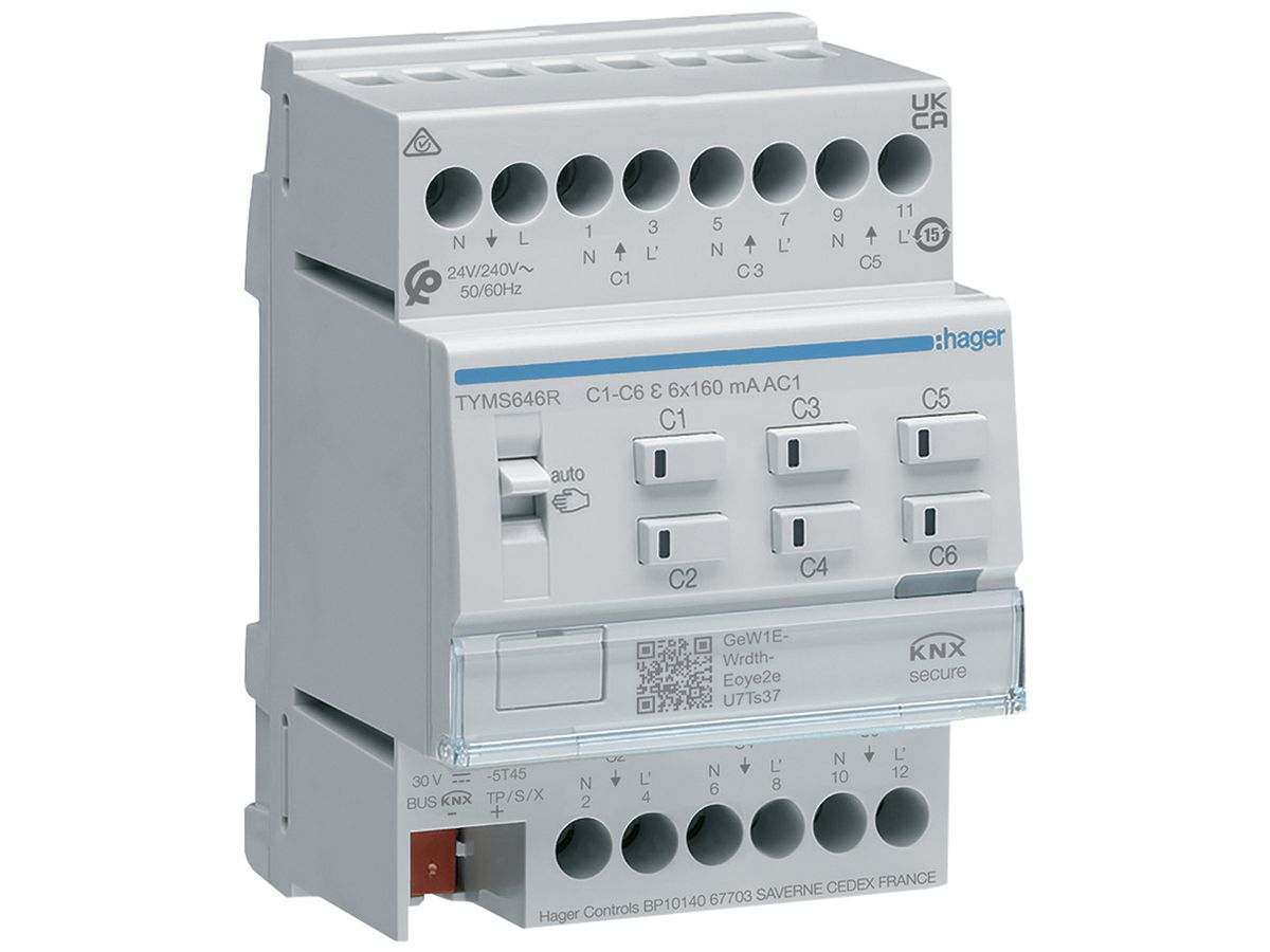 REG-Heizungsaktor KNX Secure Hager 6-fach mit Regler für 24/230V, Triac