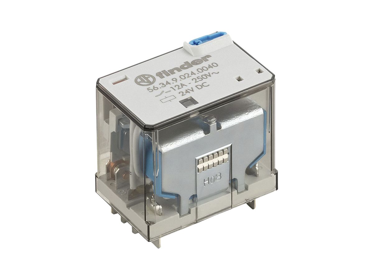 Leistungsrelais Finder 56 4W 12A/24VDC AgNi Prüftaste/LED/mechanische Anzeige