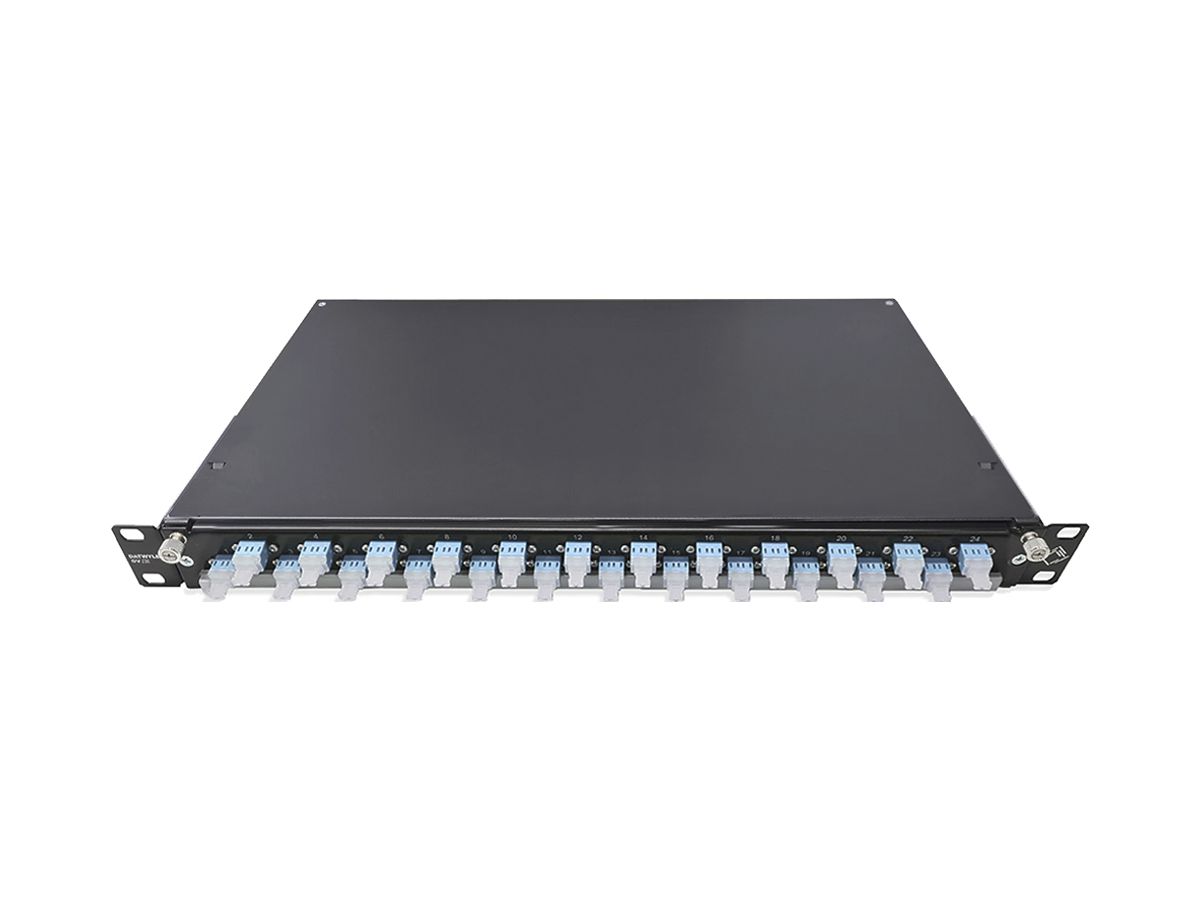 Spleissbox 19" Dätwyler OV-CH 24×LCD/PC blau OS2 versetzt 1HE schwarz