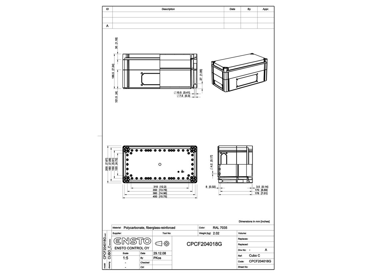 App.-Geh.RW CUBO C 200×400×180 CPCF G OHI CP 1H grau