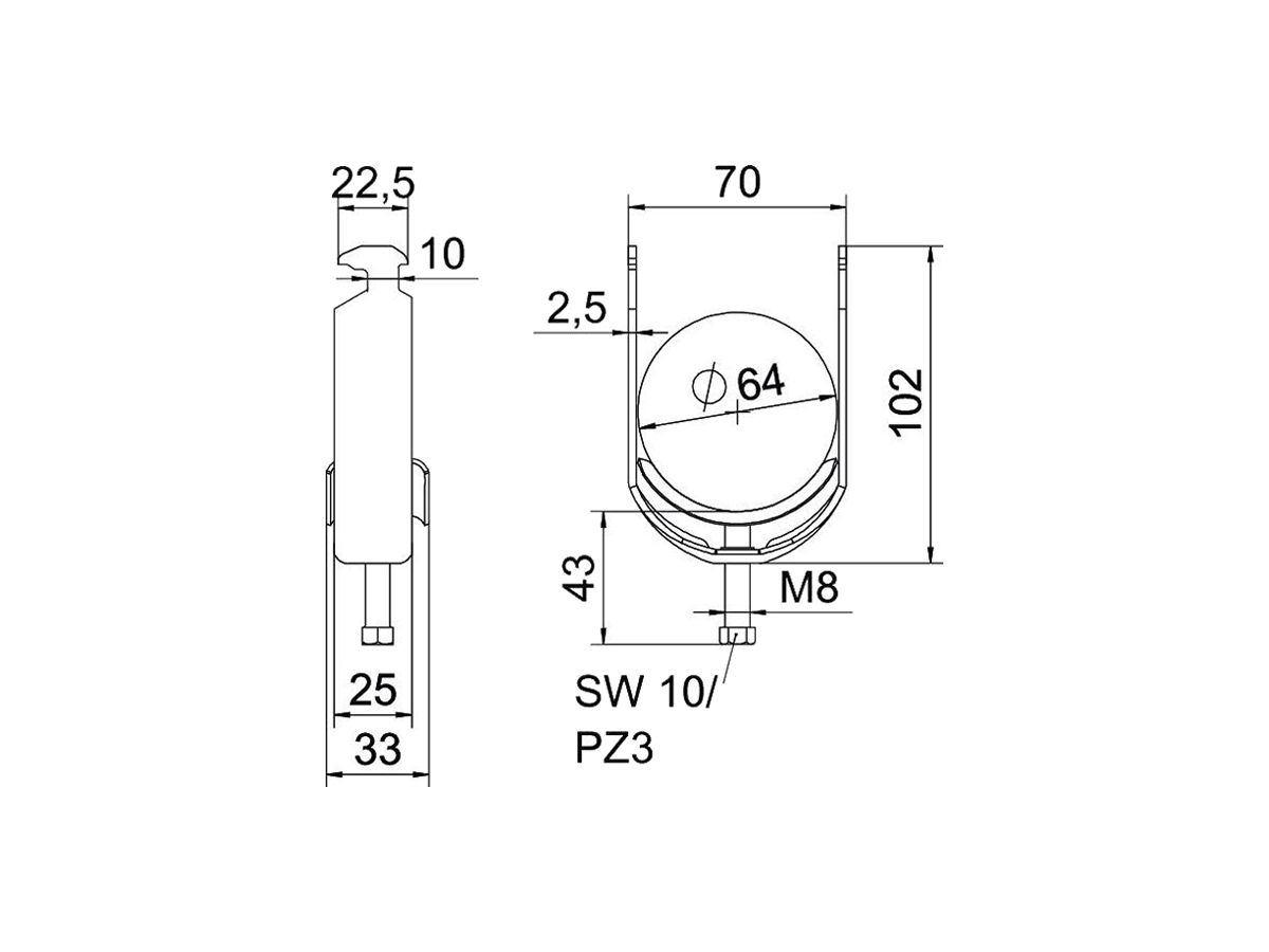 Schnellverleger BET 2056 H-Fuss Metall 58…64mm 1×Kabel A2 1.4301