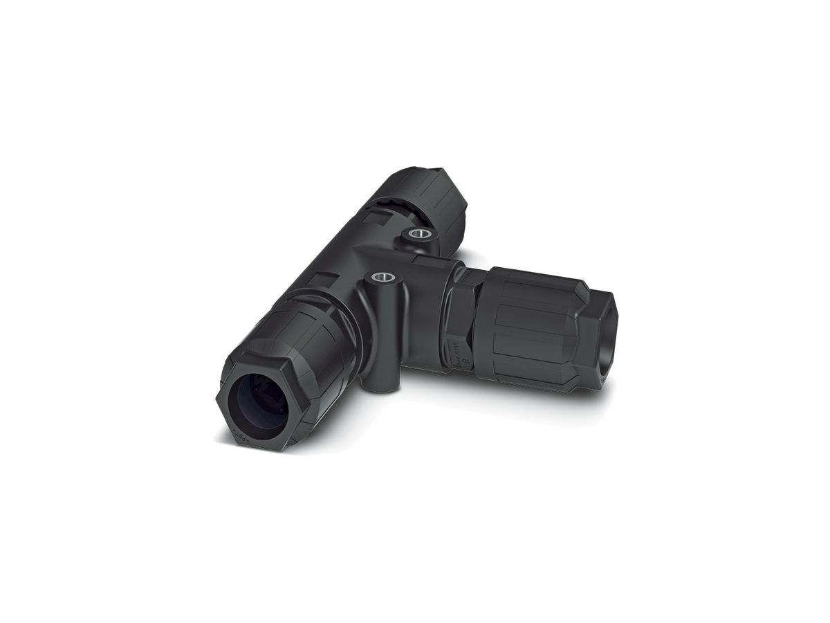 T-Verteiler QUICKON 4LPE 6mm² Ø12…20mm 3×Mutter schwarz