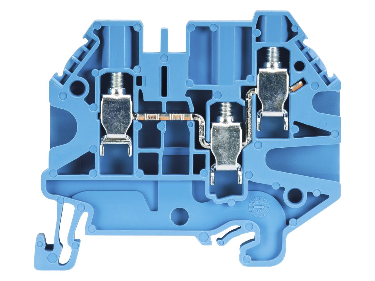 Durchgangs-Reihenklemme WT 0.14…6mm² 32A 1000V 3×Schraub.1 Et.Hutsch.TH35 hbl