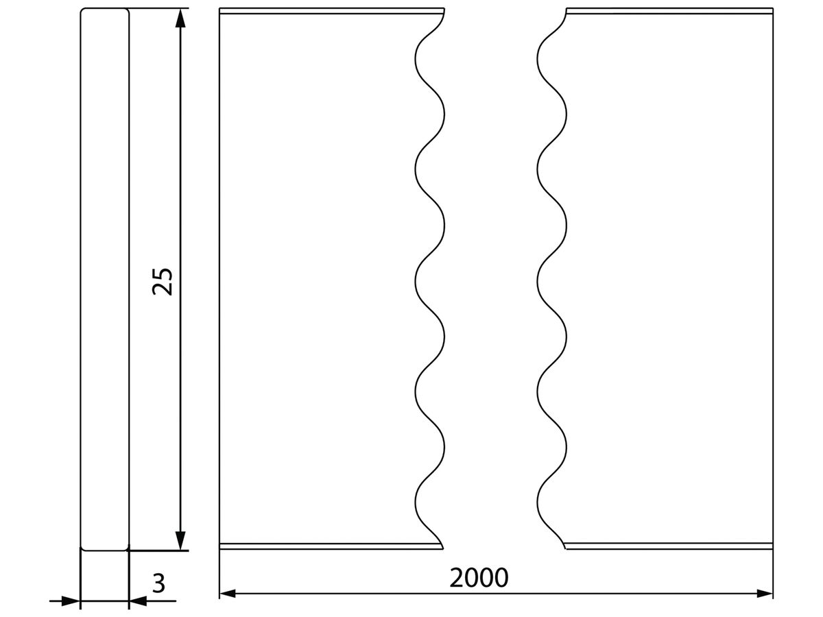 Sammelschiene Hager uniway, Kupfer blank, 25×3mm, Länge 2m
