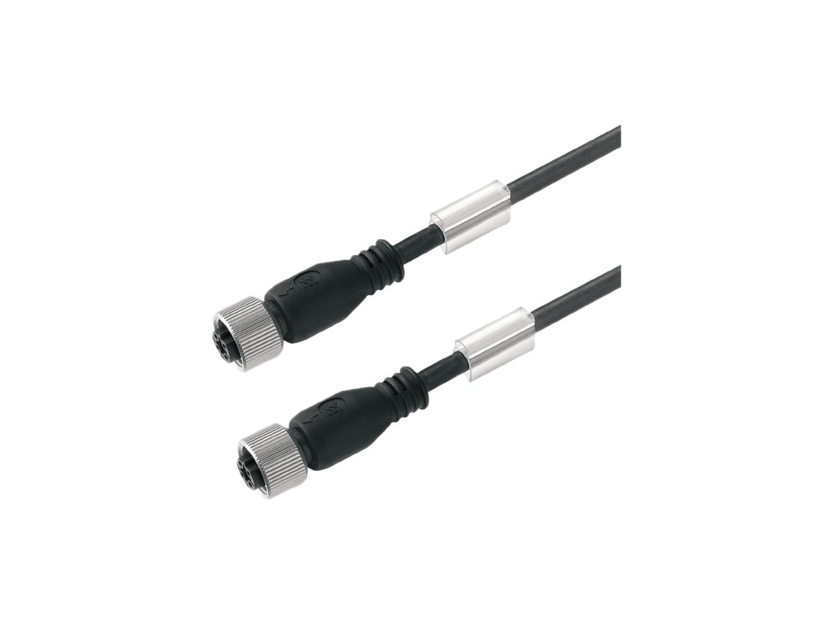 Kabel Weidmüller M12/M12 4L 0.6m Stift gerade/Buchse gewinkelt flach PUR schwarz