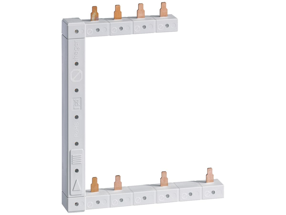 Phasenschiene Hager 4P 3L Stift 10mm² 63A rechts L1L2L3N zu L1N-L2N-L3N weiss