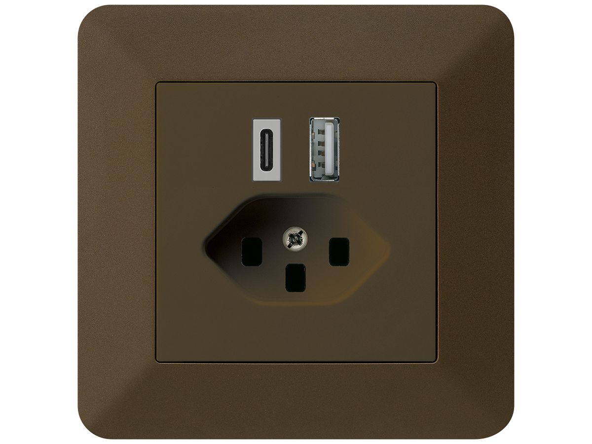 UP-USB-Ladesteckdose kallysto.trend 18W PD 1×Typ A 1×Typ C T23 braun