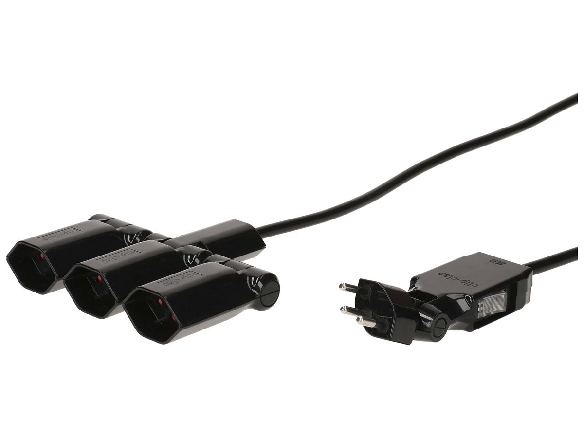 Mehrfachstecker Typ 13 MAX HAURI Clip-Clap 3×T13 180/130° schwarz