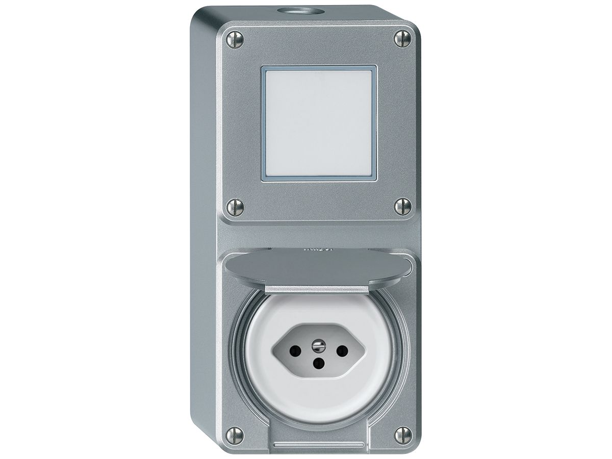 AP-Kombination robusto Wechselschalter Steckdose T13 86×146mm Aluminium