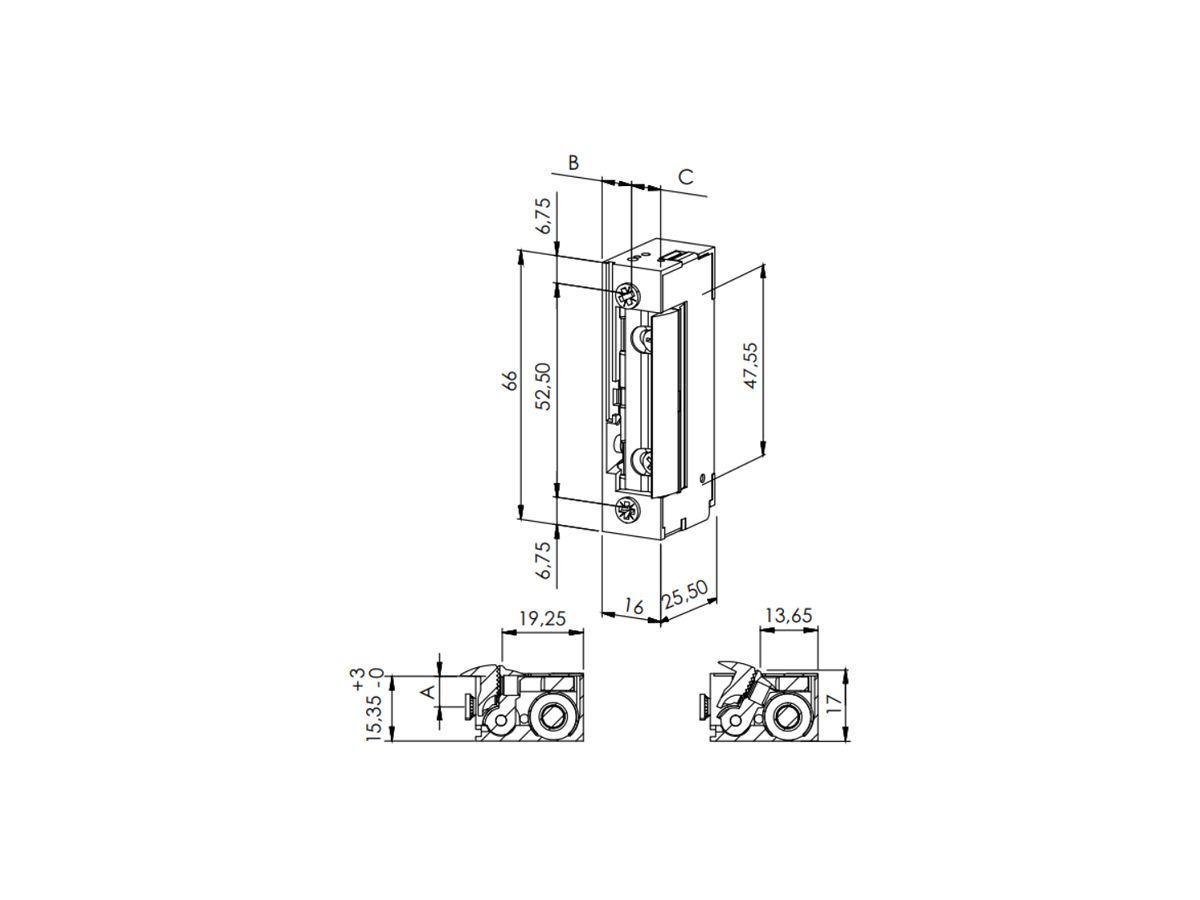 Türöffner BSW B3000--L, 22…48VUC, stromlos geschlossen, Radiusfalle