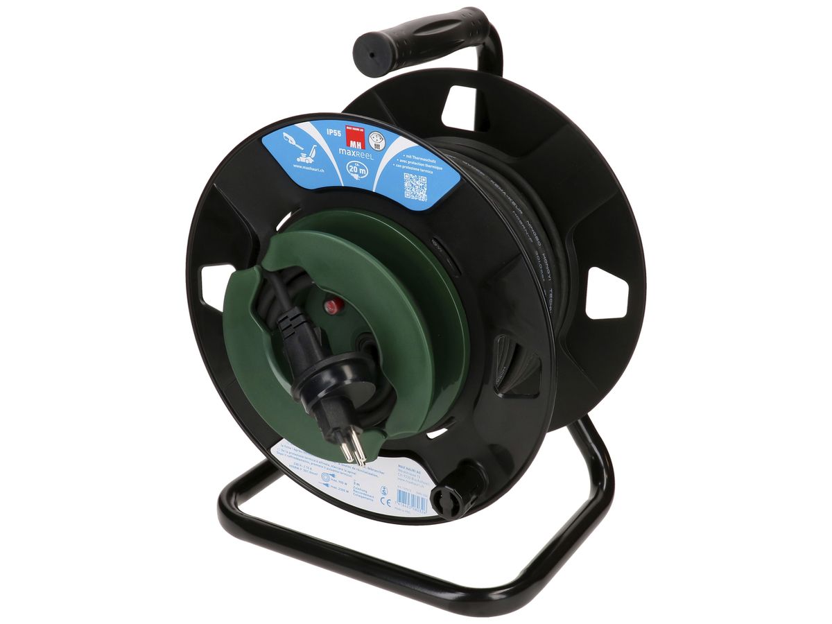 Kabelrolle MH maxReeL 1×T13 3×1mm² 20m IP55 schwarz/grün