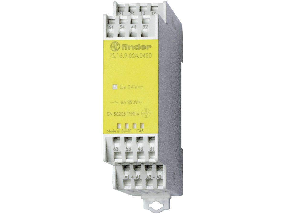 Relaismodul Finder mit zwangsgeführten Kontakten, 4 S und 2 Ö, 6A, 24VDC