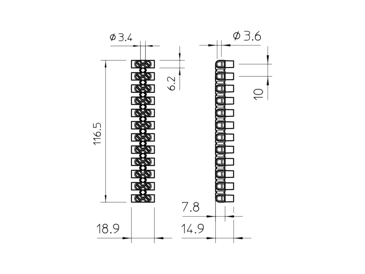 Klemmenleiste Bettermann 12P 1…6mm² 450V schwarz