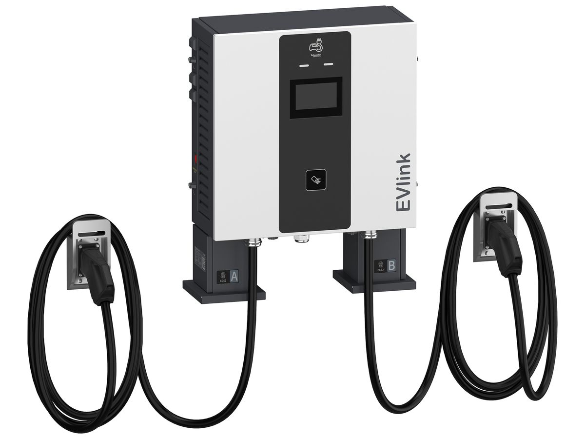 Ladestation EVlink Pro 2×CCS2 7m o.Kabelmanagement 4G ISO15118 IK10 IP55
