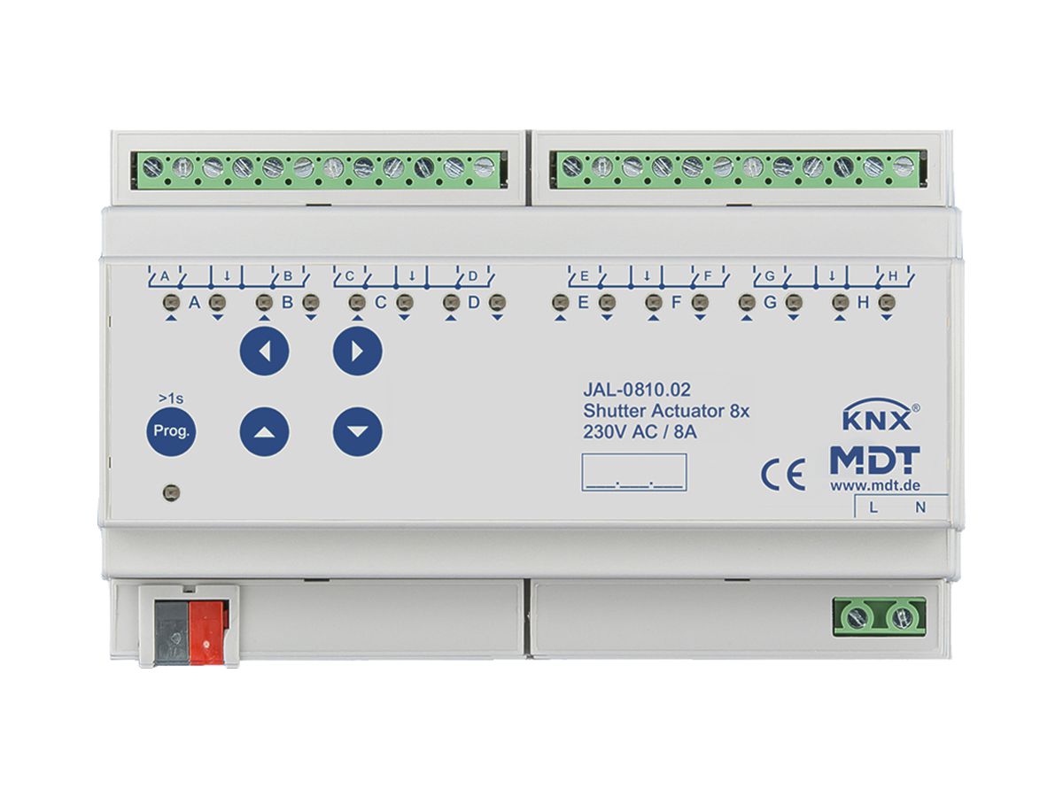 REG-Jalousieaktor KNX MDT JAL-0810.02 8-Kan 8A 300W 230VAC 8TE