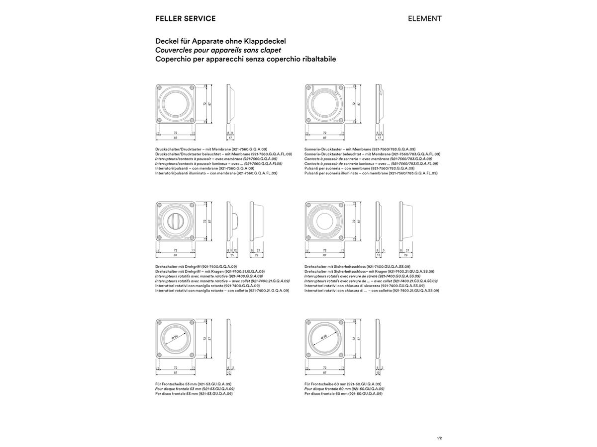 Blindeinsatz ELEMENT SNAPFIX® 1×1 horizontal 87×87×20mm Aluminium
