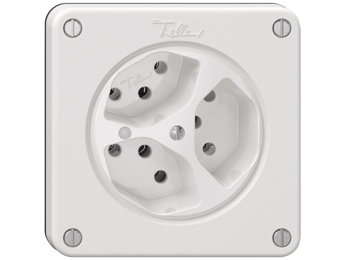 Steckdose NEVO SNAPFIX® 3×T13 10A 250V beleuchtet 87×87×32mm IP21 ws