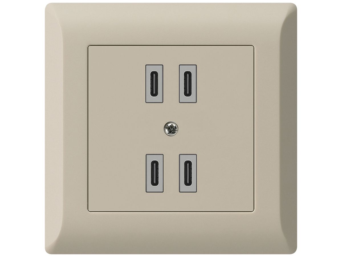 UP-USB-Ladesteckdose Hager kallysto.line 2×C-C 2×20W oder 4×10W 5V 92×92mm beige
