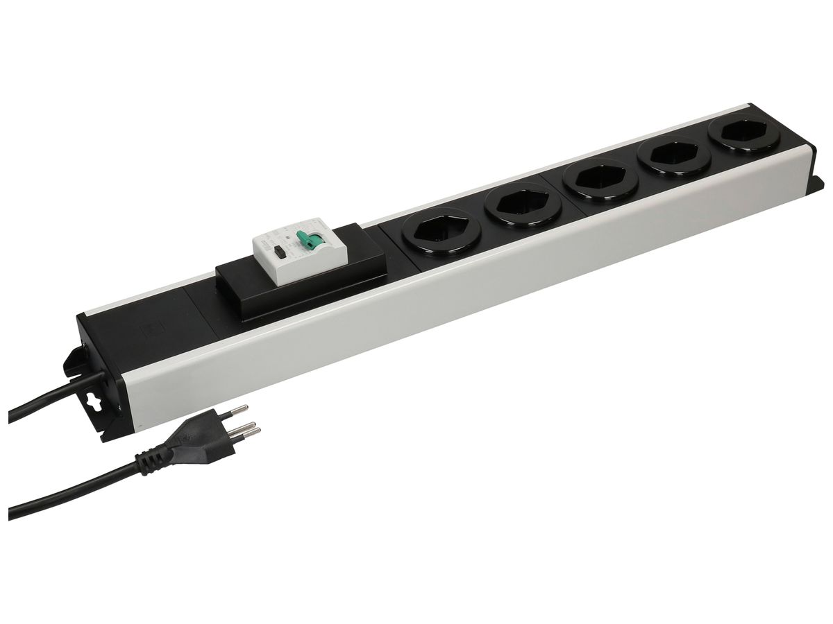 Steckdosenleiste MH POWER LINE 10A 5×T13 1.5m grau-schwarz mit FI 25A/30mA