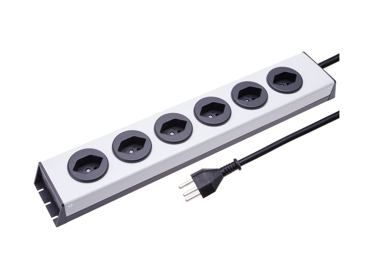 Steckdosenleiste MH 6×T23 silber/schwarz PowerLine Td 3×1.5mm² 2.5m