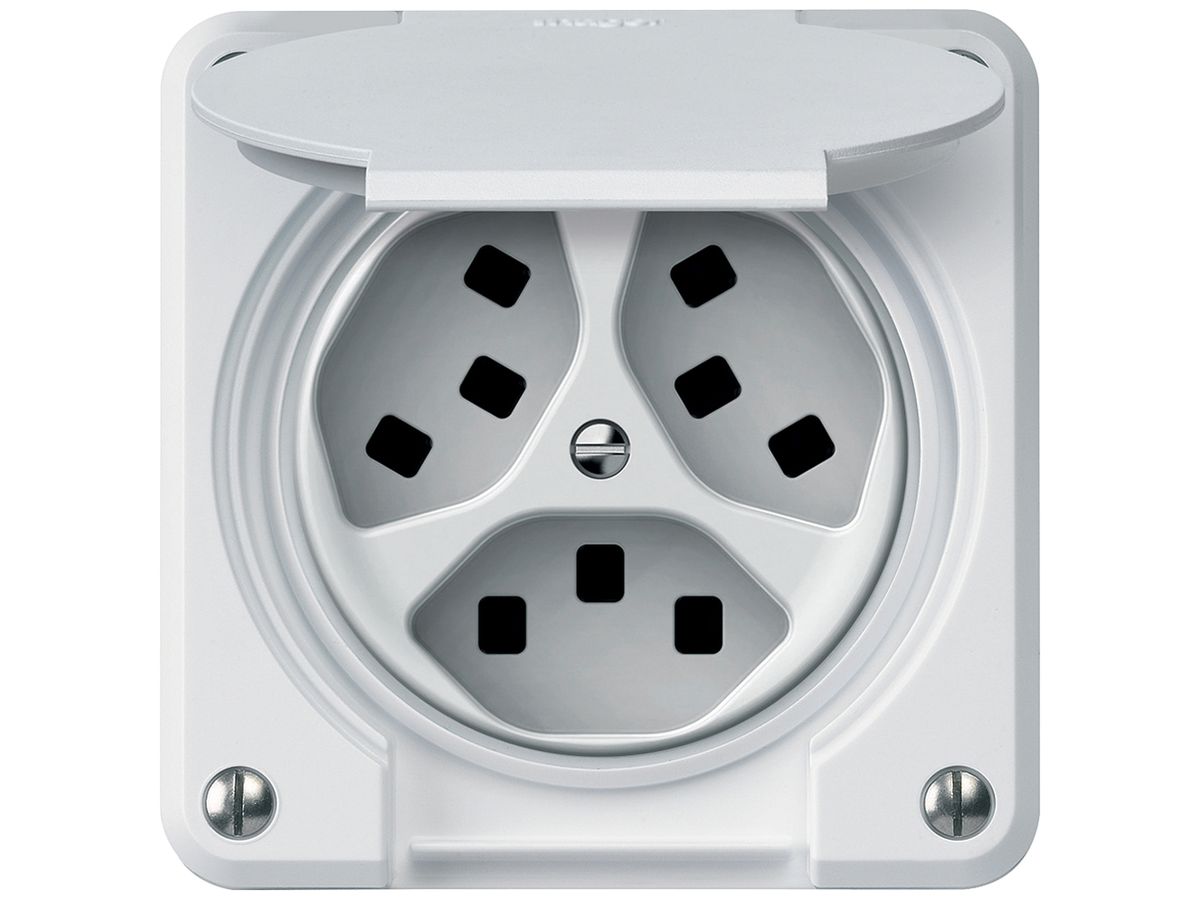 Steckdose robusto 3×T23 16A 250V 86×86mm IP21 weiss