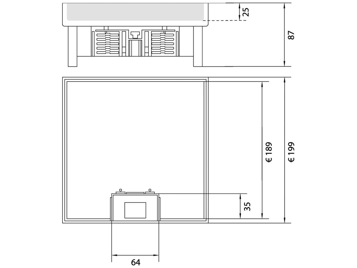 Edelstahlkassette Hager Q06 LE 6 32×200×200mm rostfreier Stahl
