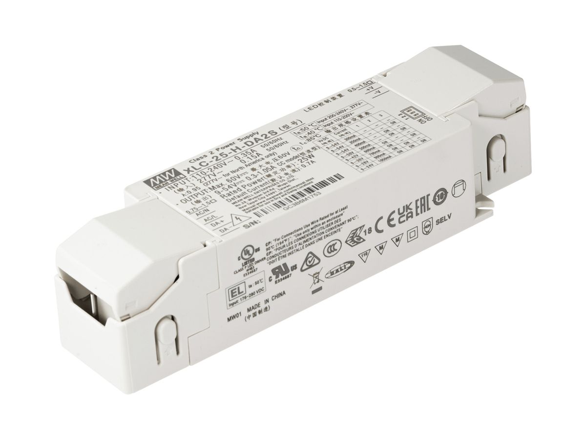 LED-Betriebsgerät MEAN WELL XLC 2.7…25W 9…54V 300…1050mA DALI 147×40×32mm