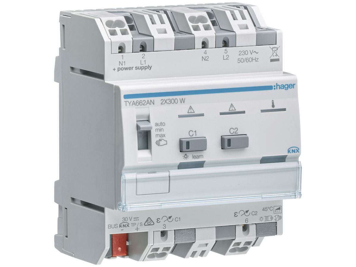 REG-Dimmaktor Hager TYA662AN KNX system 2×300W 4TE