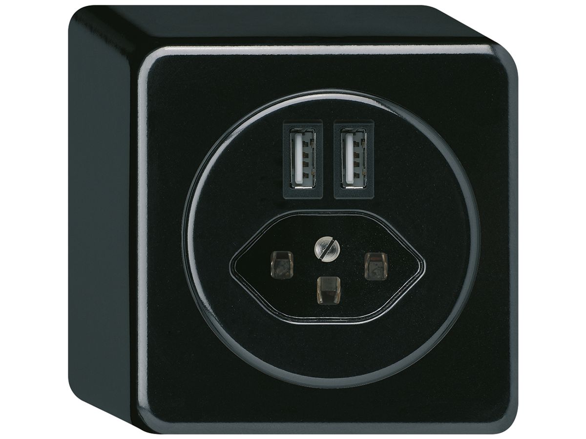 AP-Steckdose 2×USB & Typ 23 basico Q 2400mA schwarz