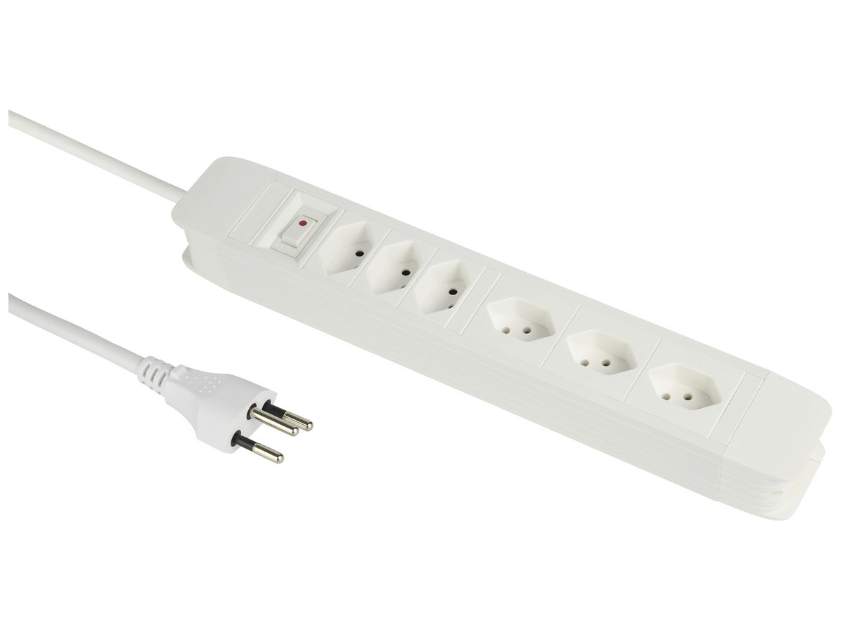 Steckdosenleiste PRINCIPIO 3×Typ 13 horiz.3×Typ 13 vert.Kabel 2m Schalter weiss