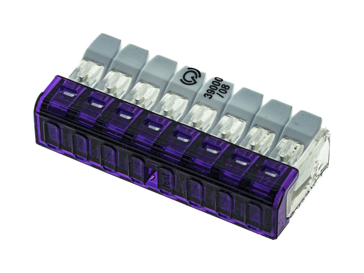 Verbindungsklemme Woertz 8P 0.2…2.5mm² mit Betätigungshebeln violett transparent