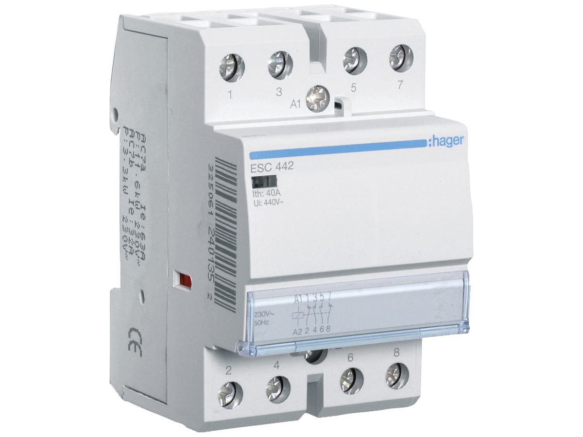 REG-Schütz Hager 230VAC 2 Schliesser 2 Öffner 40A 3TE