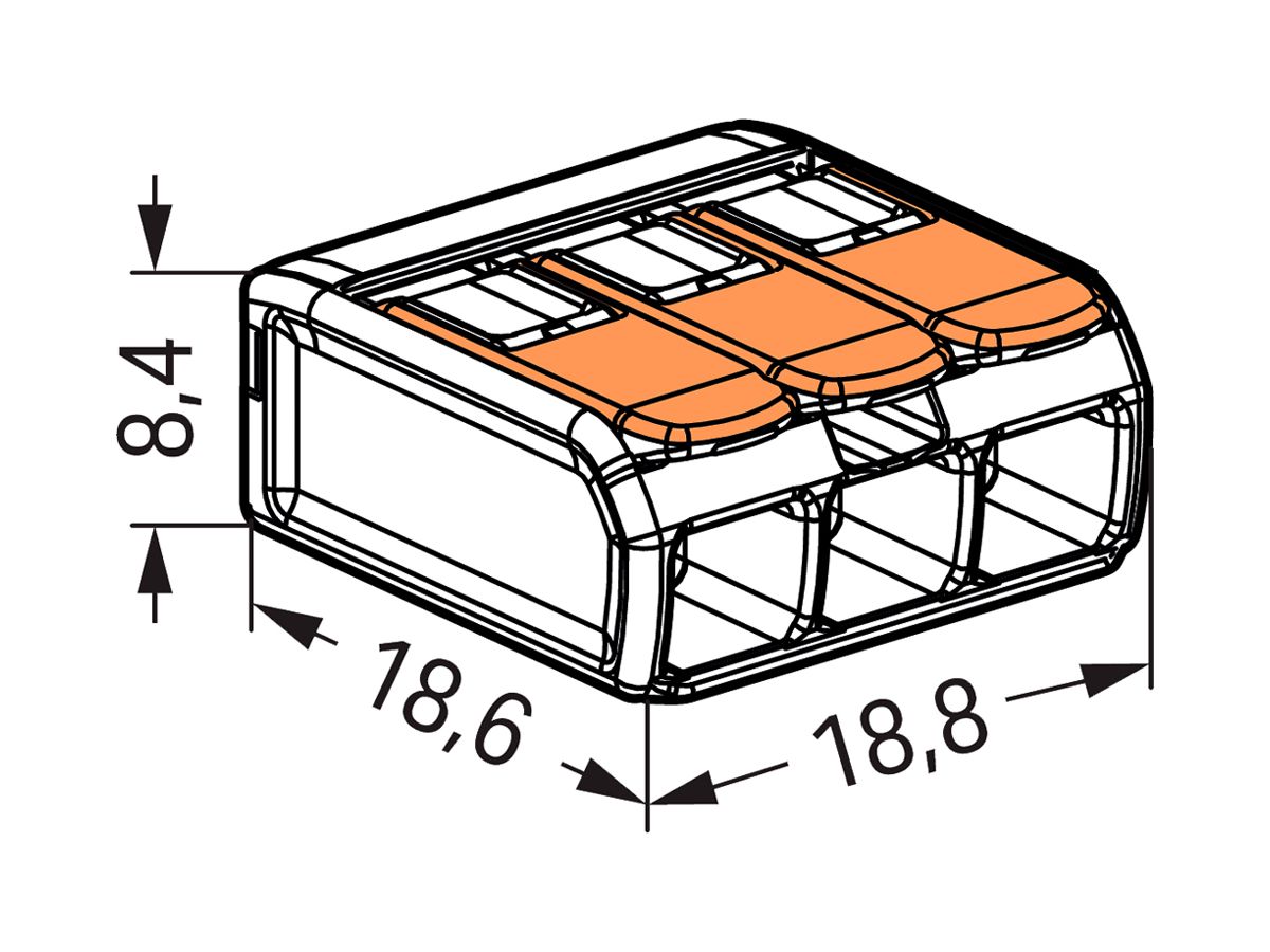 Verbindungsklemme WAGO 221 3×0.2…4mm² Hebel 32A 450V orange transparent