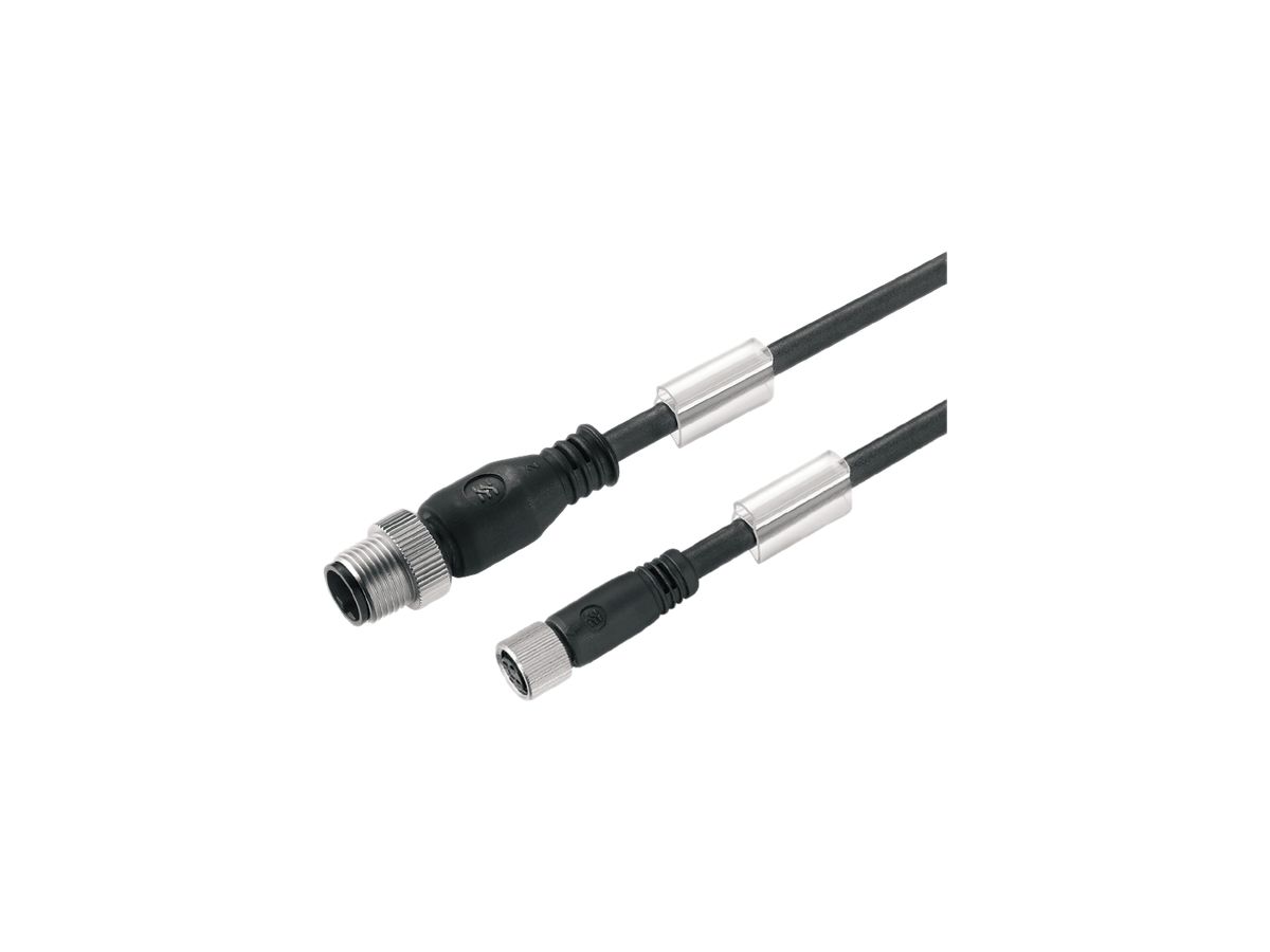 Kabel Weidmüller M12/M8 3L 10m Stift/Buchse gerade PUR schwarz, M12=A