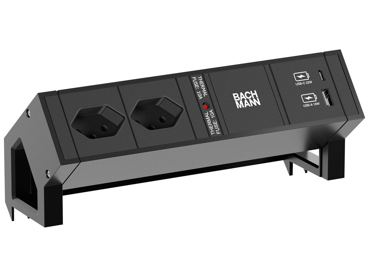 Tischsteckdosenleiste BACHMANN DESK 2 2×T13 1×USB-A 18W 1×USB-C PD 22W 0.2m sz