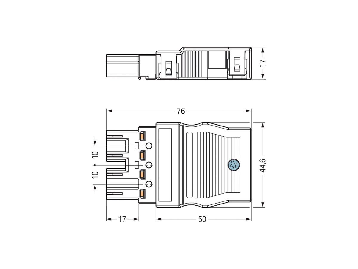 Stecker WAGO 4L, schwarz mit Zugentlastunggehäuse