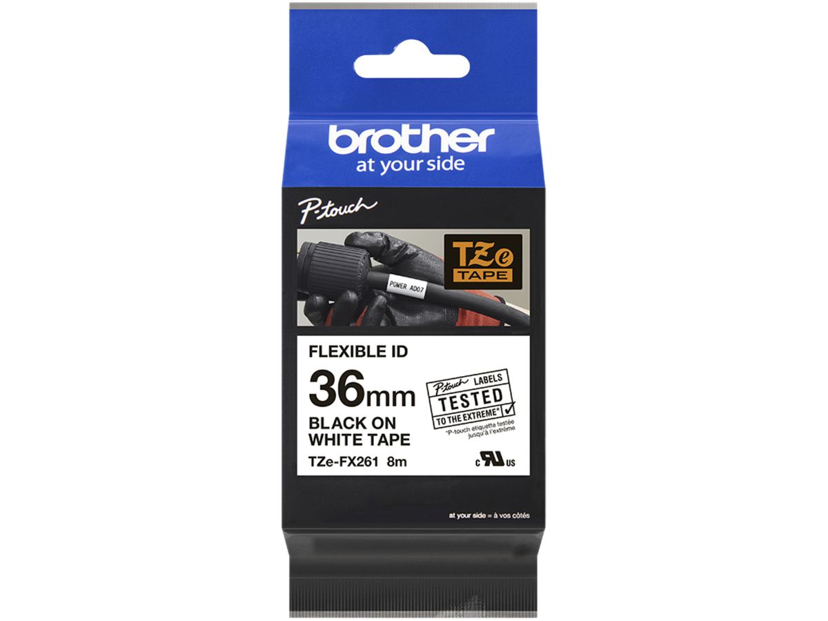Schriftbandkassette Brother TZe-FX261 36mm×8m, weiss/schwarz
