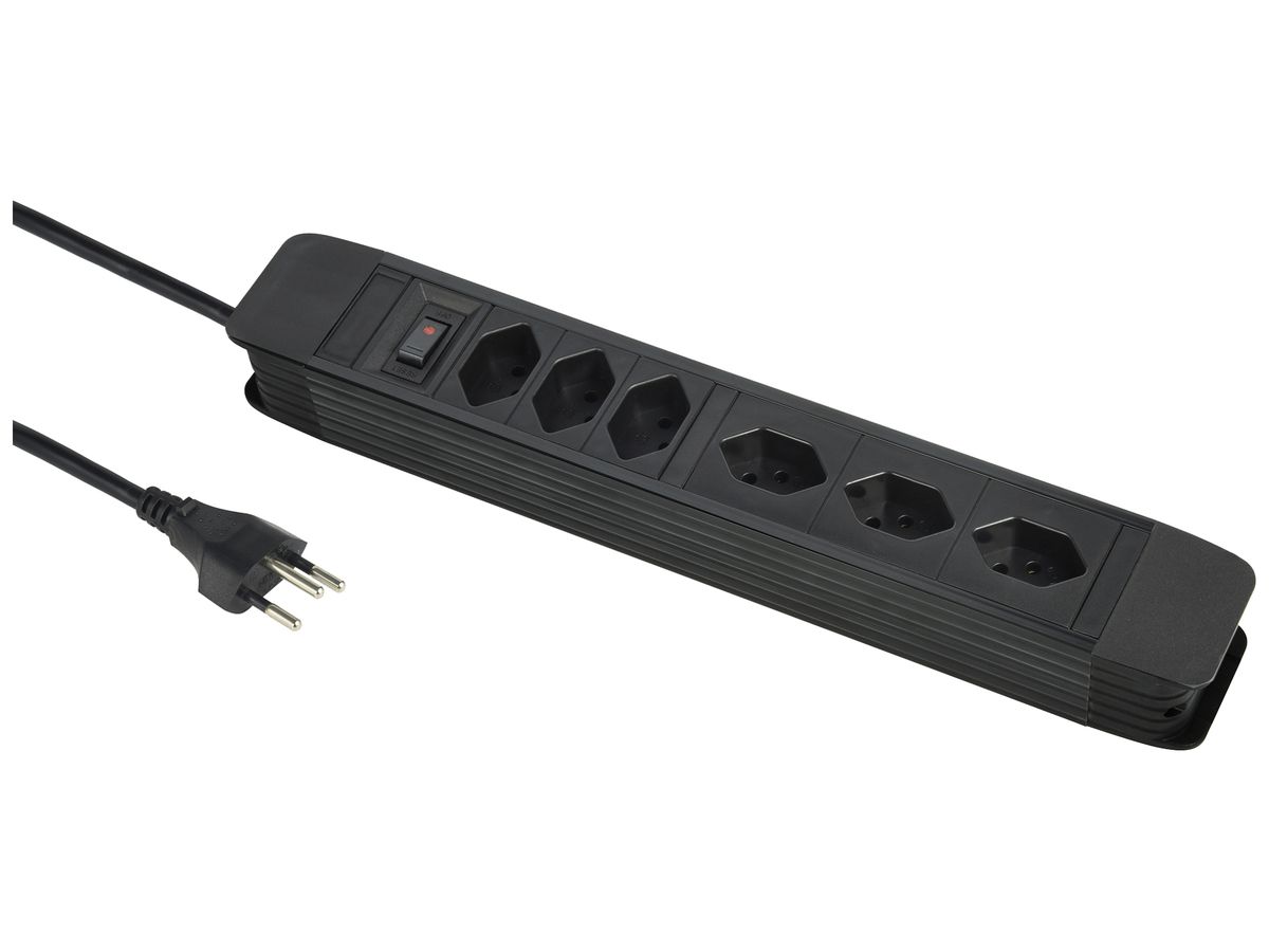 Steckdosenleiste PRINCIPIO 3×Typ 13 horiz.3×Typ 13 vert.Kabel 5m Schalter sz