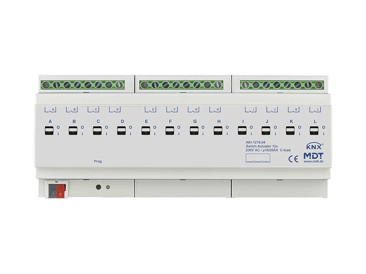 REG-Schaltaktor KNX MDT AKI-1216.04 12-Kan 16A 230VAC 12TE