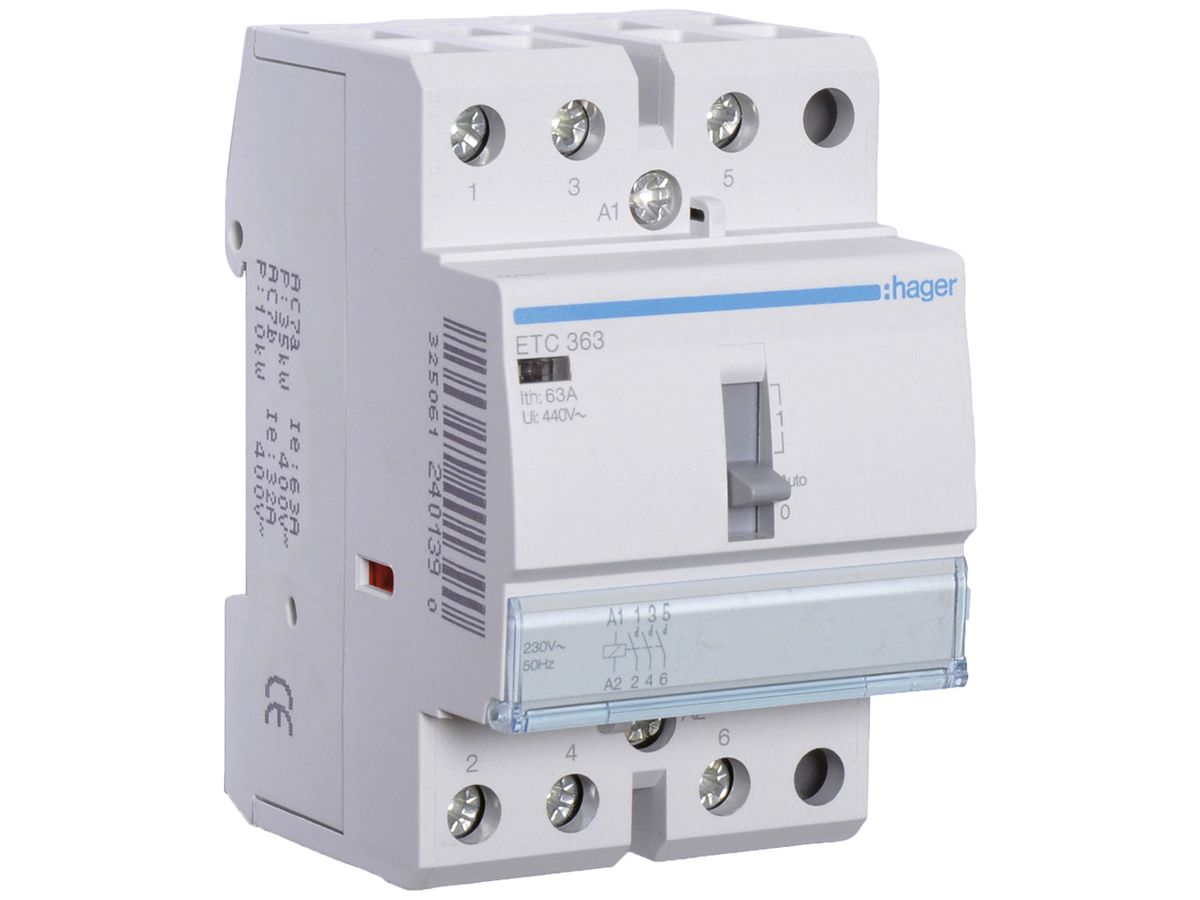 REG-Schütz Hager 230VAC 3 Schliesser 63A mit Tag-/Nachtfunktion 3TE