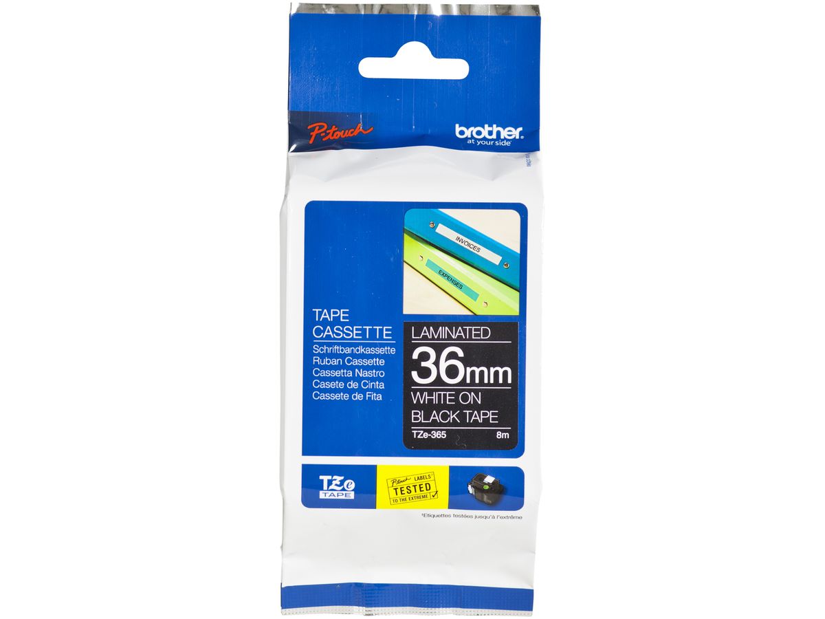 Schriftbandkassette Brother TZe-365 36mm×8m, schwarz/weiss