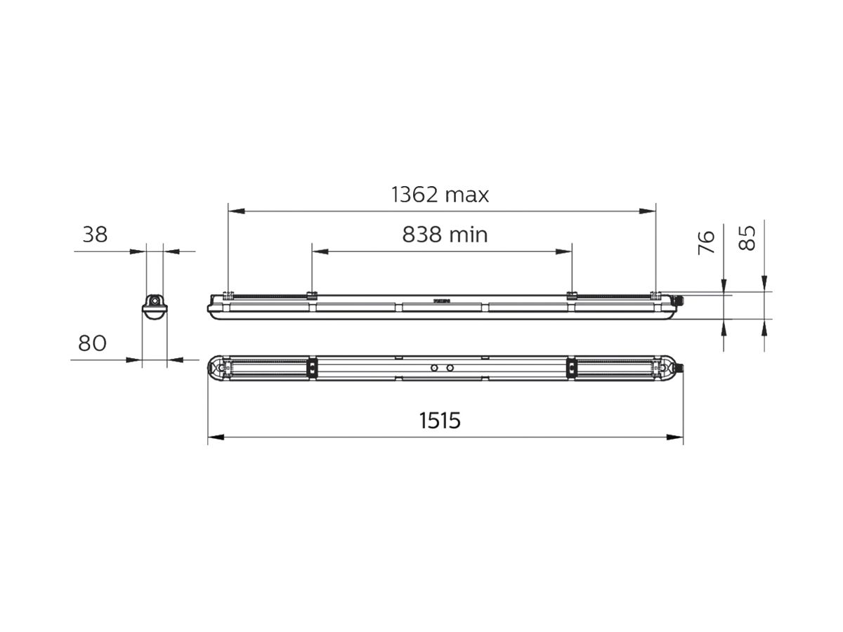 LED-Feuchtraumleuchte CoreLine WT120C 61W 8000lm 840 IP65 DIM 1515mm grau